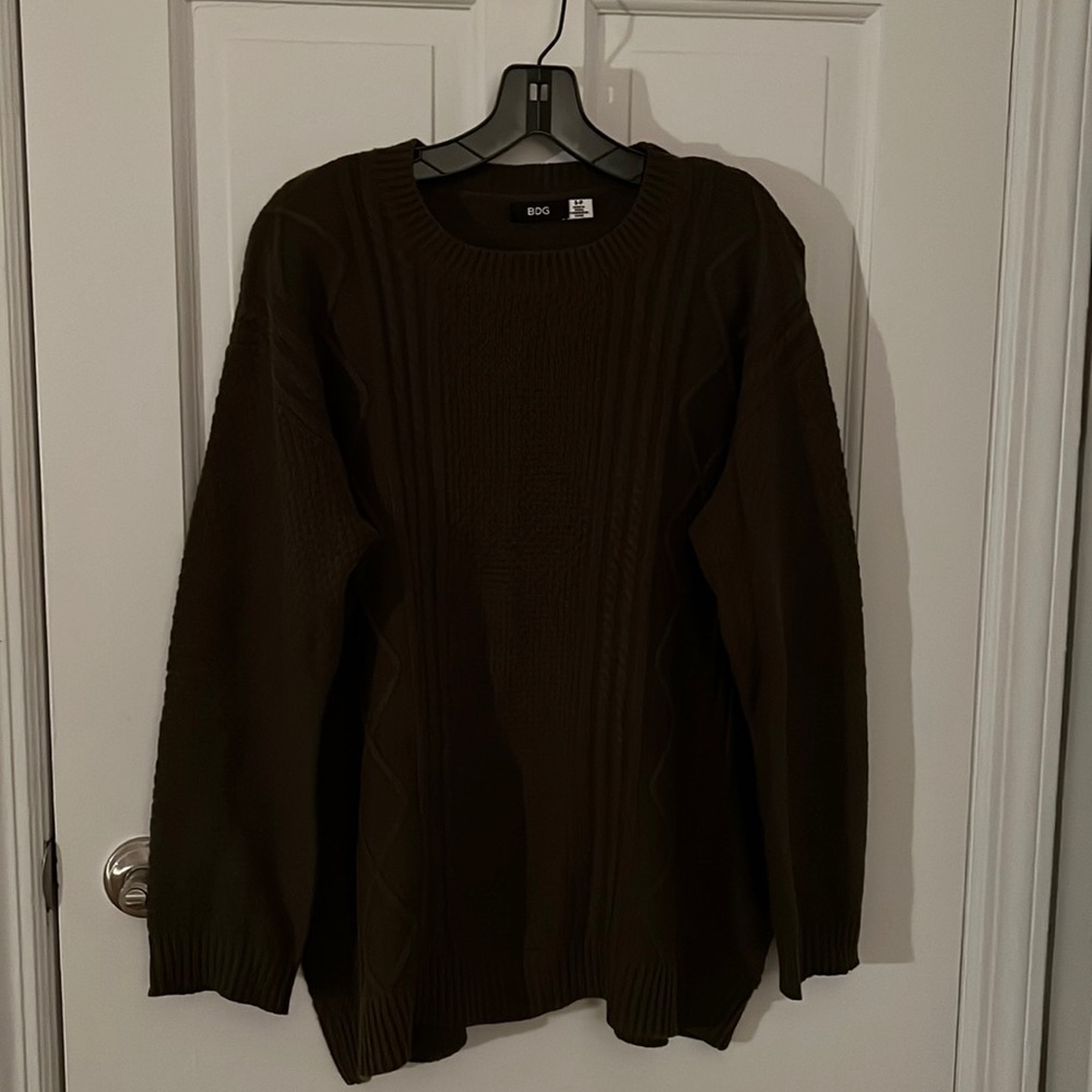 Dark Green cable sweater with elbow patches